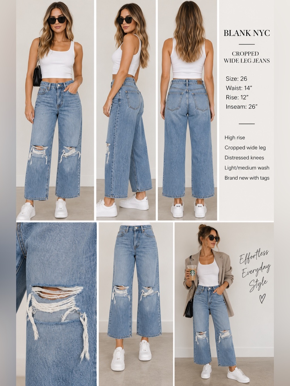 Blank NYC Over It Distressed Wide Leg Jeans 26